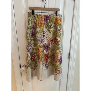 Vintage Talbots Silk Linen Blend Floral A-Line Midi‎ Skirt Size 14